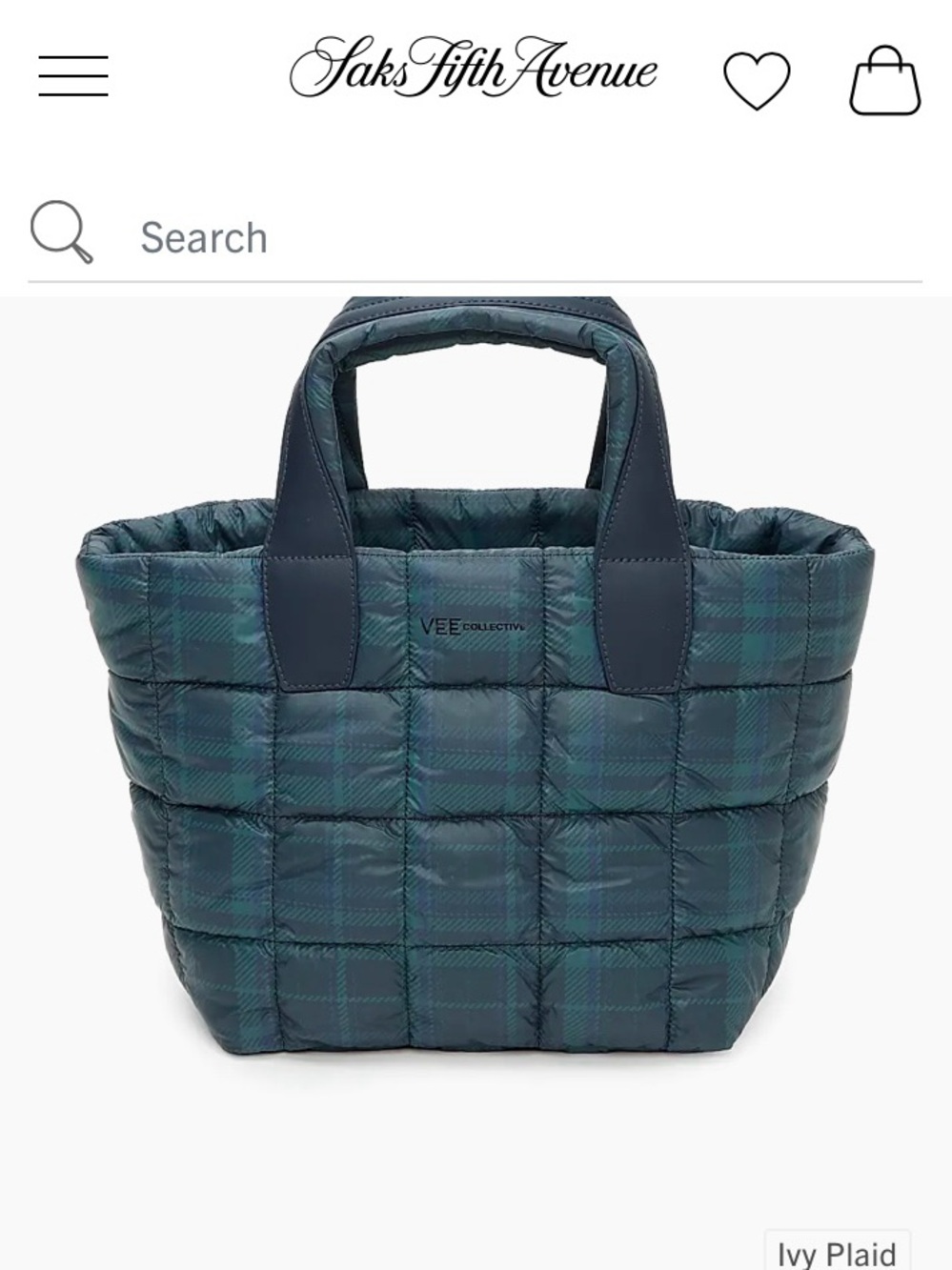 VEE Collective Ivy Plaid Quilted Tote — Dark Green & Navy